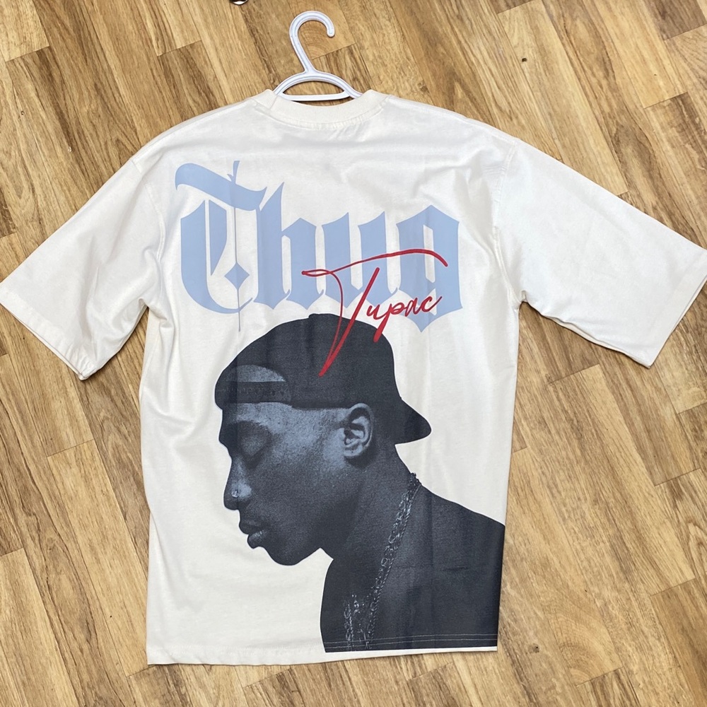 White Graphic T-Shirt with Blue and Red Design